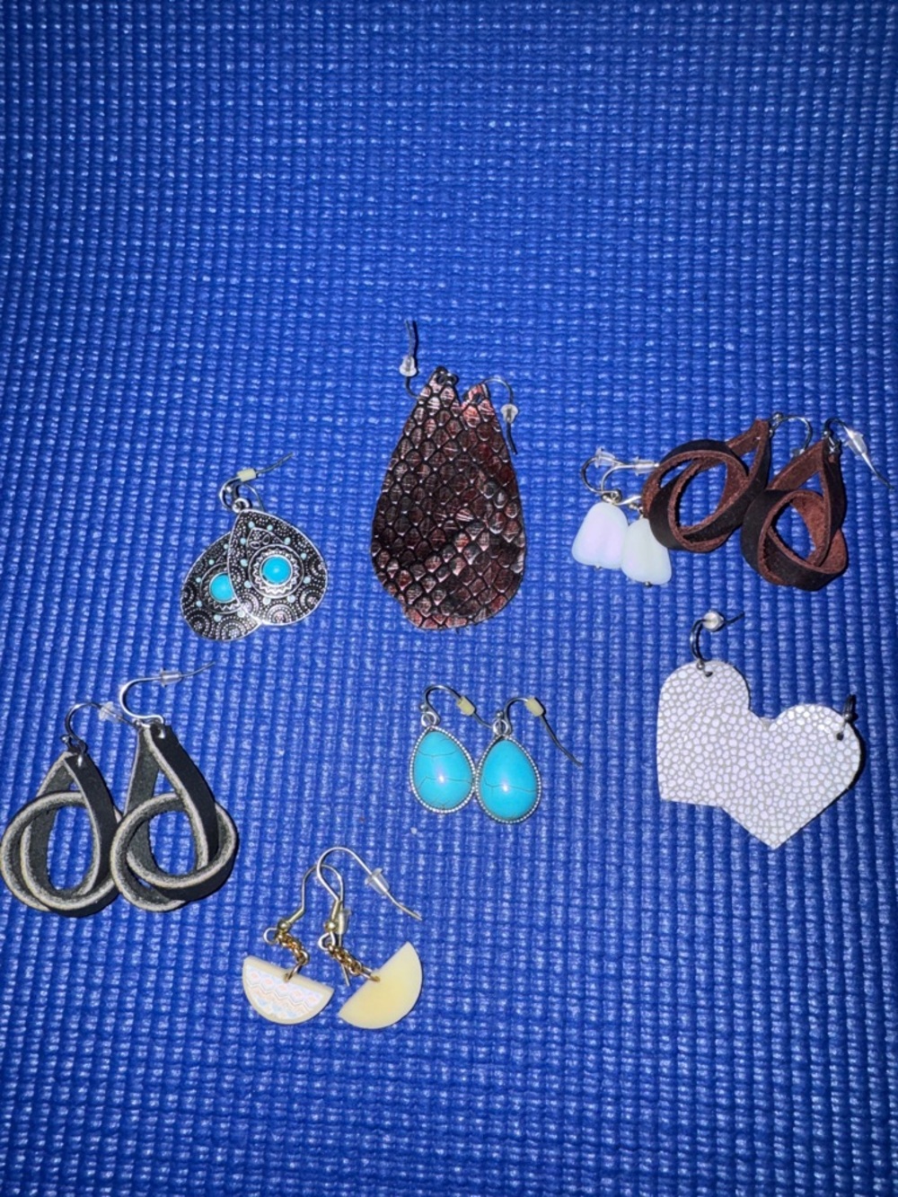 8 Pair Boho Earrings Lot – Turquoise, Leather, Statement Dangles Bundle